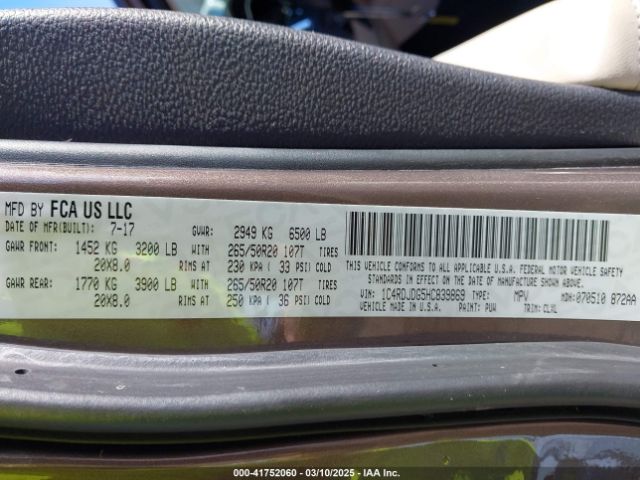 1C4RDJDG5HC839869 Dodge Durango Gt Awd
