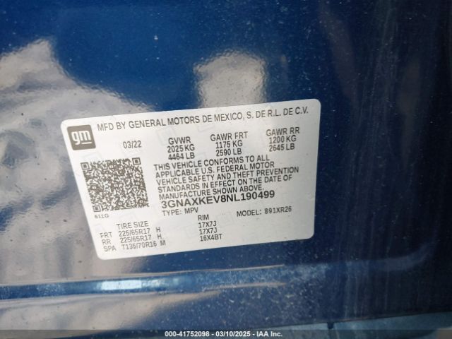 3GNAXKEV8NL190499 Chevrolet Equinox Fwd Lt