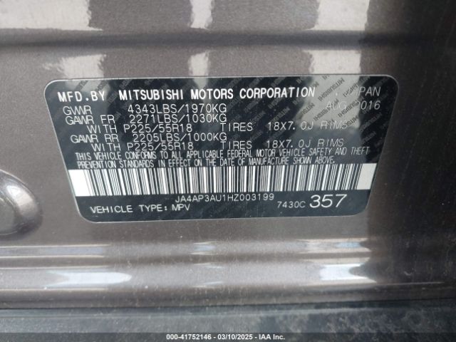 JA4AP3AU1HZ003199 Mitsubishi Outlander Sport 2.0 Es/2.0 Le