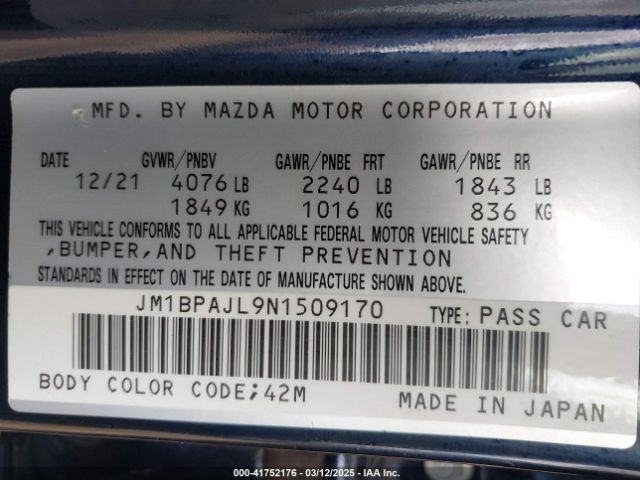JM1BPAJL9N1509170 Mazda Mazda3 2.5 S