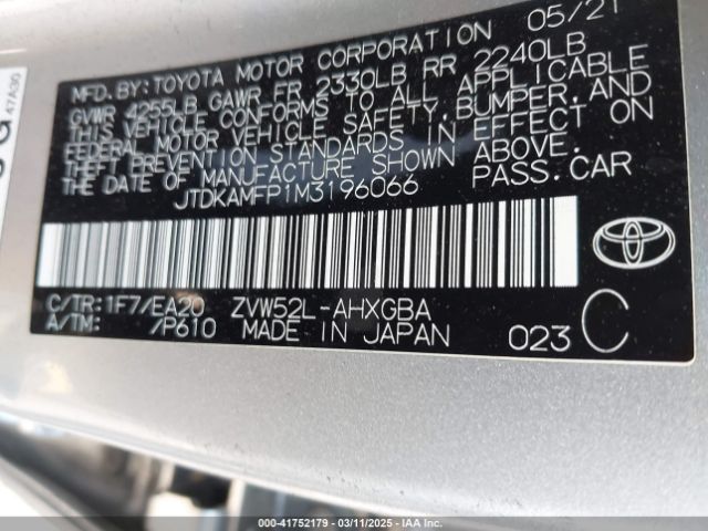 JTDKAMFP1M3196066 Toyota Prius Prime Xle
