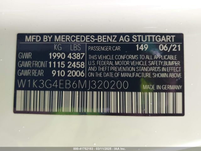 W1K3G4EB6MJ320200 Mercedes-Benz A 220