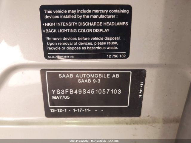 2005 SAAB 9-3 YS3FB49S451057103 Photo 8