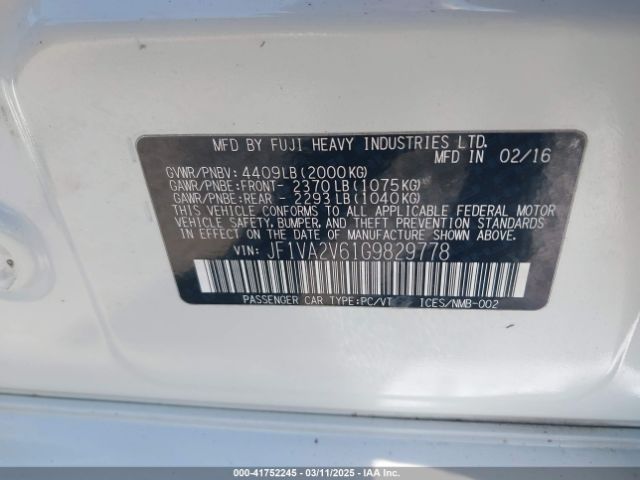 JF1VA2V61G9829778 Subaru Wrx Sti