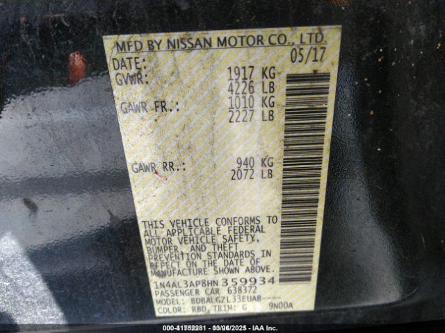 1N4AL3AP8HN359934 Nissan Altima 2.5 S