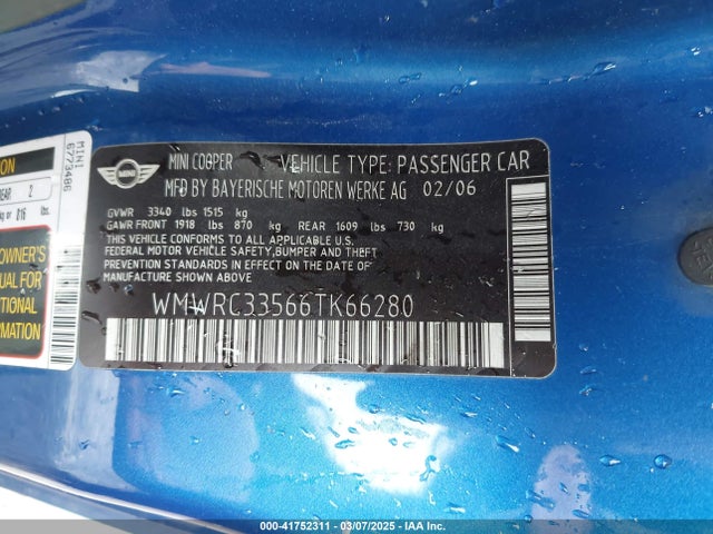 2006 MINI COOPER WMWRC33566TK66280 Photo 8