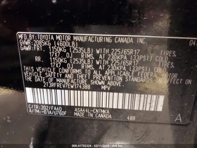 2T3RFREV7EW174388 Toyota Rav4 Xle