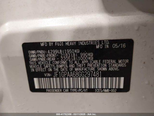 JF1GPAA68GG297481 Subaru Impreza 2.0i
