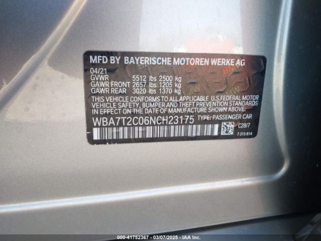 WBA7T2C06NCH23175 BMW 740 I
