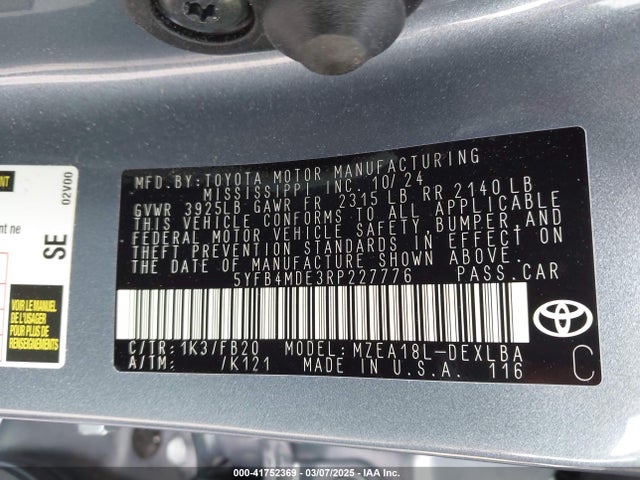 Toyota COROLLA LE 2024 5YFB4MDE3RP227776 Image 9
