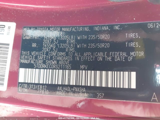 5TDDRKEC0RS211165 Toyota Sienna Xse
