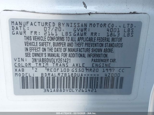 3N1AB8DV0LY261421 Nissan Sentra Sr Xtronic Cvt