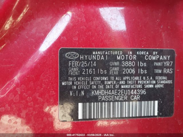 KMHDH4AE2EU144396 Hyundai ELANTRA SE
