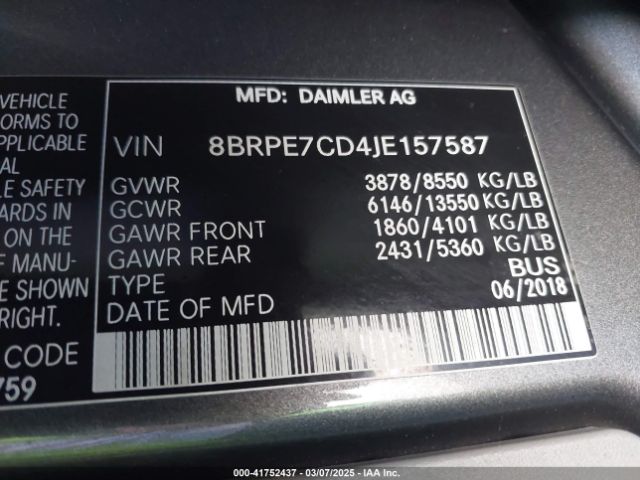 8BRPE7CD4JE157587 Mercedes-Benz Sprinter 2500 Standard Roof V6