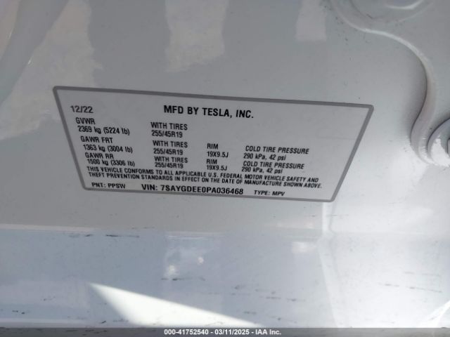 2023 TESLA MODEL Y 7SAYGDEE0PA036468 Photo 8