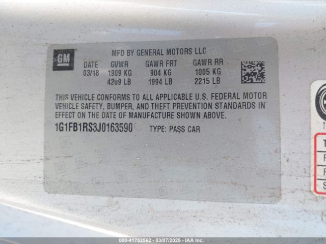1G1FB1RS3J0163590 Chevrolet Camaro 1lt