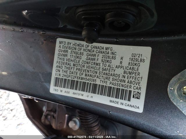 2021 HONDA CIVIC 2HGFC2F8XMH545085 Photo 8
