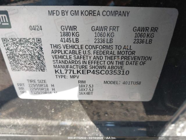 KL77LKEP4SC035310 Chevrolet Trax Fwd Activ
