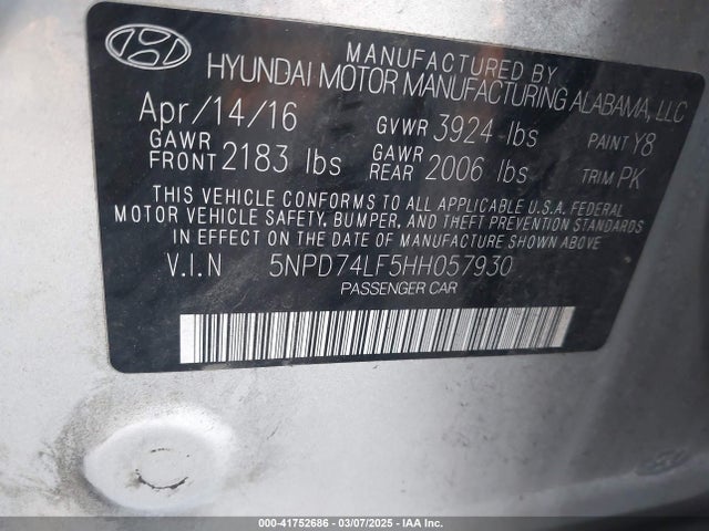 Hyundai ELANTRA SE 2017 5NPD74LF5HH057930 Image 9