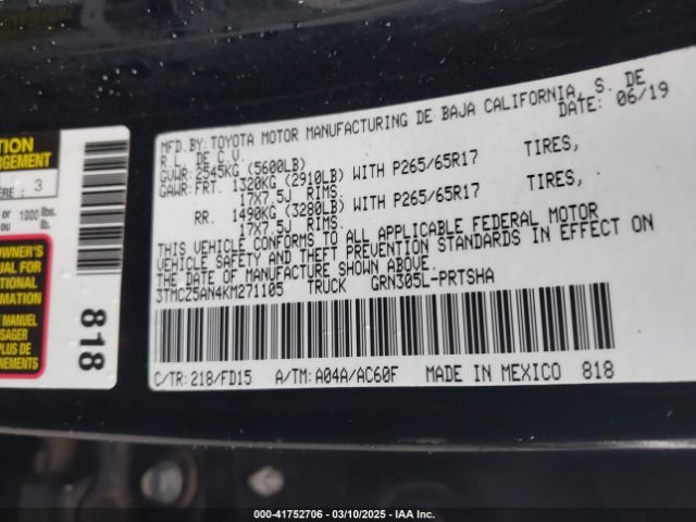 3TMCZ5AN4KM271105 Toyota 2gr-fks