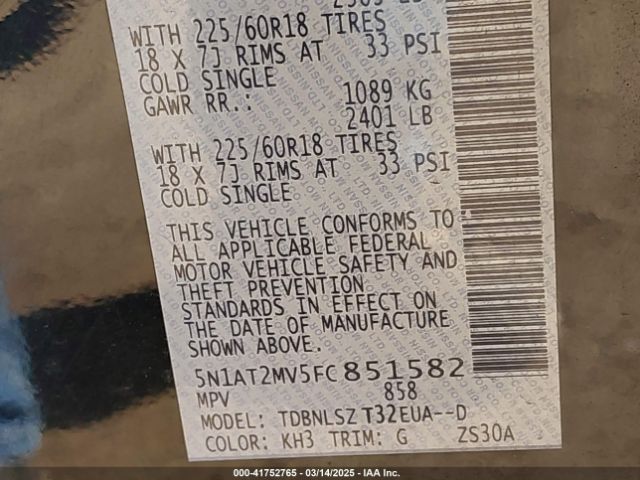 5N1AT2MV5FC851582 Nissan Rogue Sl