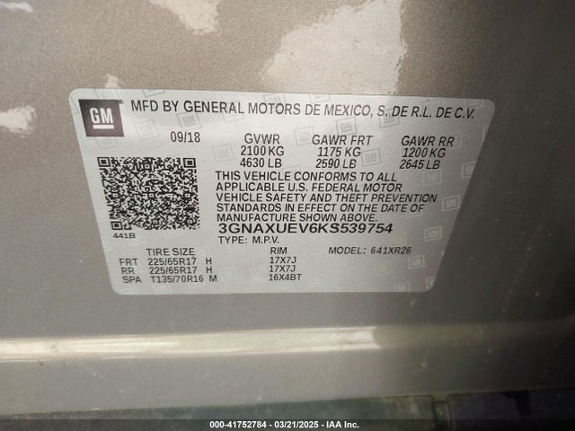 3GNAXUEV6KS539754 Chevrolet EQUINOX LT
