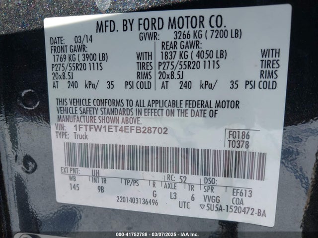Ford F-150 Platinum 2014 1FTFW1ET4EFB28702 Image 9