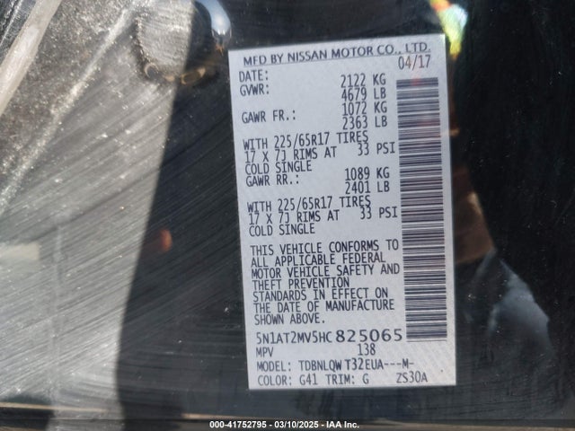 5N1AT2MV5HC825065 Nissan ROGUE SV