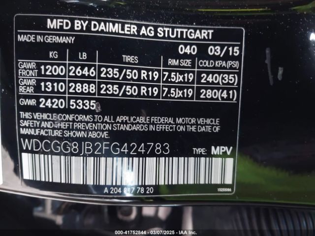 WDCGG8JB2FG424783 Mercedes-Benz Glk 350 4matic