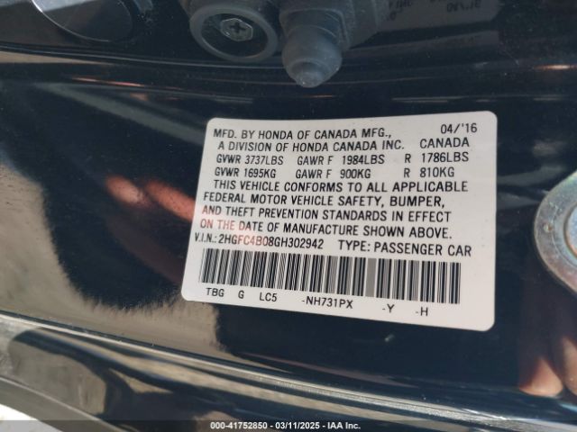2HGFC4B08GH302942 Honda Civic Lx-p