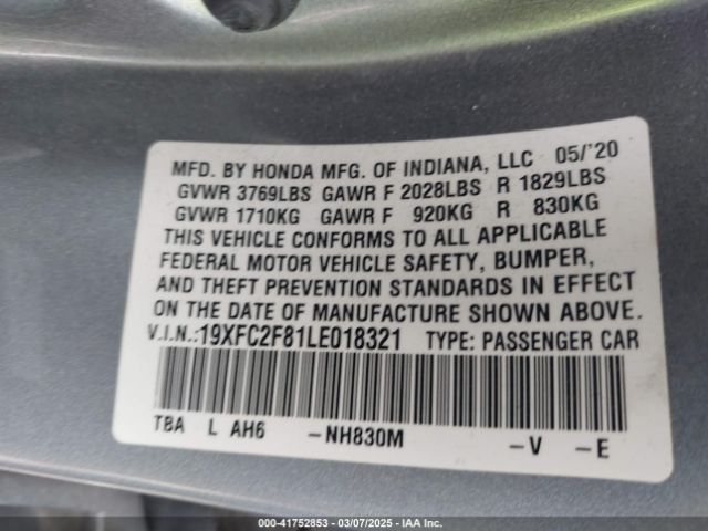 19XFC2F81LE018321 Honda Civic Sport