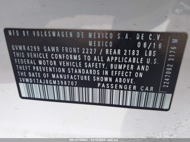3VWD17AJ8GM398707 Volkswagen Jetta 1.8t Sport