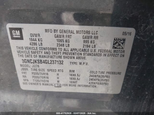 3GNCJKSB4GL237132 Chevrolet Trax 1ls