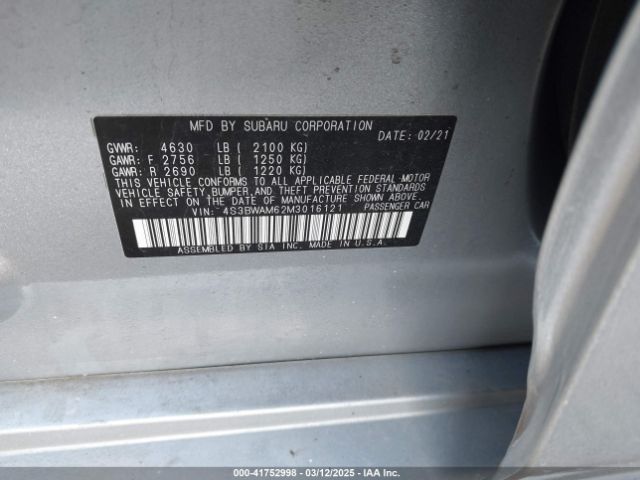 2021 SUBARU LEGACY 4S3BWAM62M3016121 Photo 8