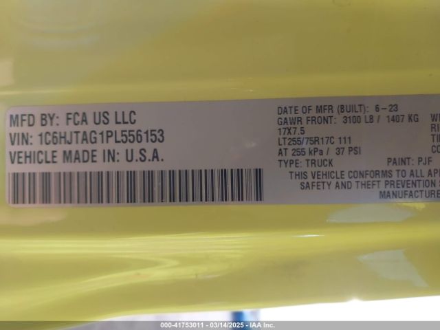 1C6HJTAG1PL556153 Jeep Gladiator Willys 4x4