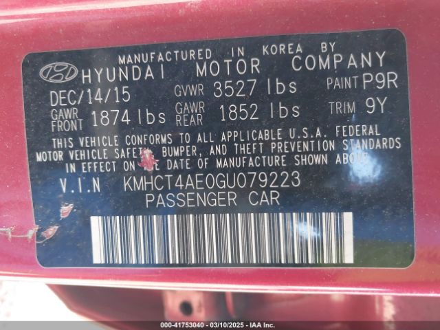 KMHCT4AE0GU079223 Hyundai ACCENT SE
