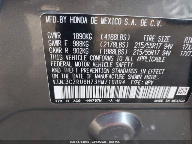 3CZRU6H73HM716894 Honda Hr-v Ex-l