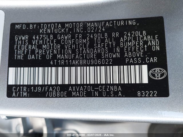 4T1R11AK8RU906022 Toyota CAMRY LE