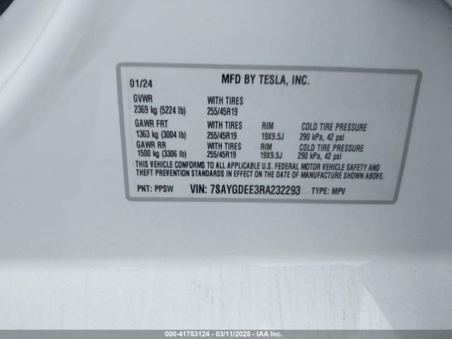 7SAYGDEE3RA232293 Tesla Model Y Long Range Dual Motor All-wheel Drive