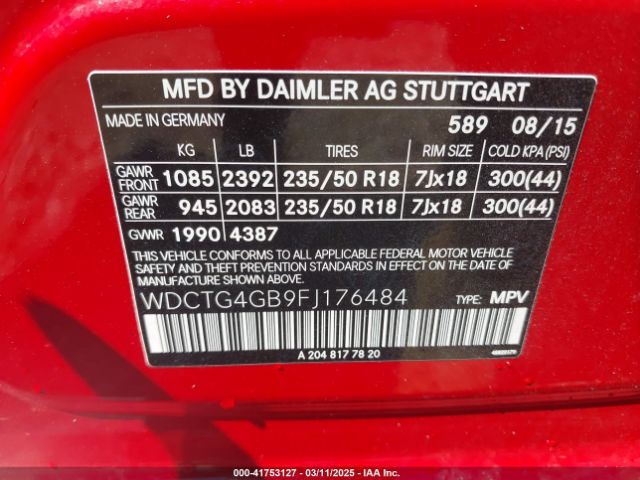 WDCTG4GB9FJ176484 Mercedes-Benz Gla 250 4matic