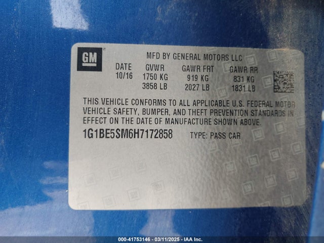 1G1BE5SM6H7172858 Chevrolet Cruze Lt Auto