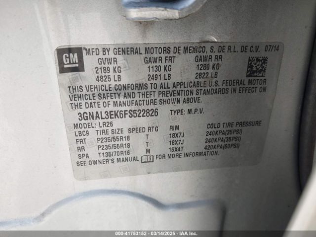 3GNAL3EK6FS522826 Chevrolet Captiva Sport Lt