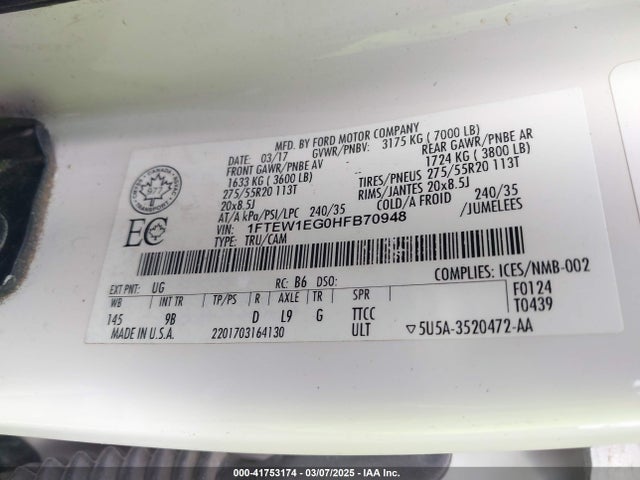 Ford F-150 Platinum 2017 1FTEW1EG0HFB70948 Image 9