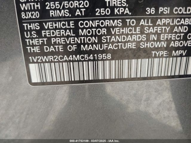 1V2WR2CA4MC541958 Volkswagen Atlas 3.6l V6 Se W/technology
