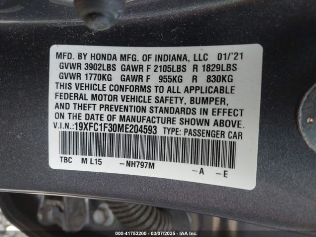 19XFC1F30ME204593 Honda CIVIC EX