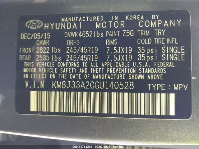 KM8J33A20GU140528 Hyundai Tucson Sport