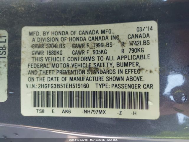 2HGFG3B51EH519160 Honda Civic Lx