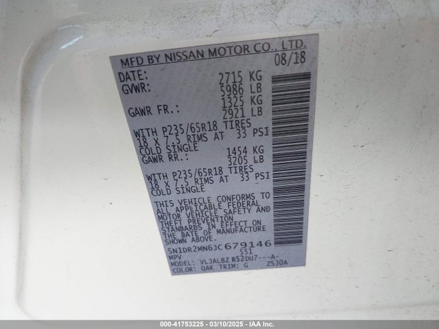 5N1DR2MN6JC679146 Nissan Pathfinder S