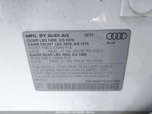 WA1ANAFY6J2077898 Audi Q5 2.0t Premium/2.0t Tech Premium