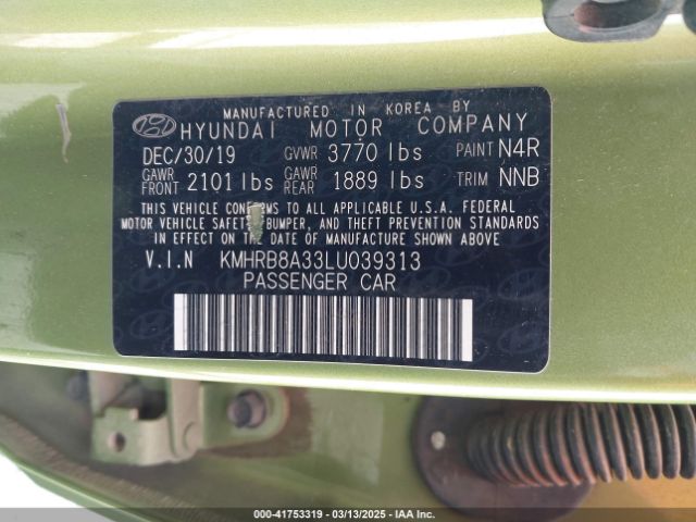 KMHRB8A33LU039313 Hyundai Venue Se